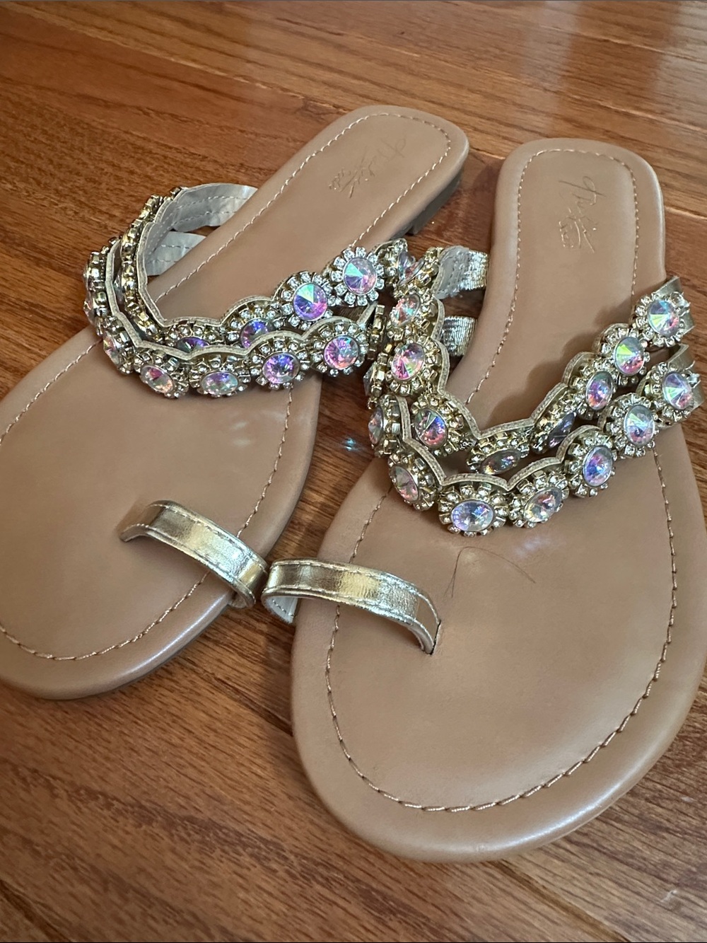 Gold Jeweled Women’s Toe-Loop Sandals